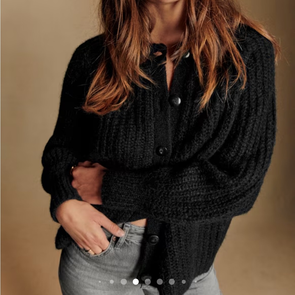 Sezane Emile Alpaca and Wool Long Sleeve Cardigan in Black XS